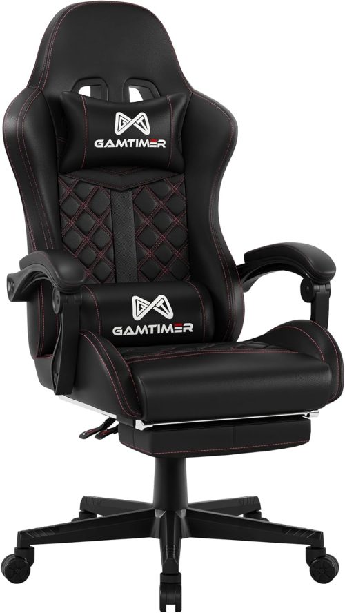 Gamtimer Sedia da Gaming,ergonomica,con poggiapiedi e supporto per lordosi,in pelle PU traspirante, grande chair,sedia girevole a 360 gradi (Nero)