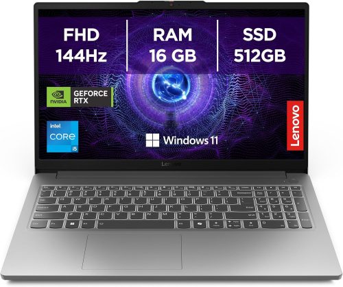 Lenovo LOQ Essential Notebook Gaming 15.6″ FHD (1920×1080) 144Hz, Intel Core i5-12450HX, RAM 16GB, 512GB SSD, NVIDIA GeForce RTX 4050 6GB GDDR6, Windows 11, Tastiera Retroilluminata – Luna Grey