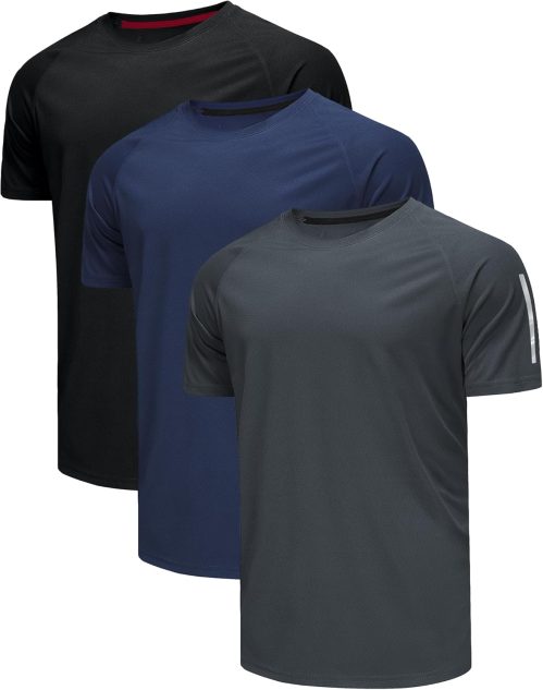 Djtnzdm Fitness T Shirt Uomo Maglia Palestra Poliestere Traspirante Asciugatura Rapida Running Sportiva Maglietta Golf Tennis T-Shirt Estate (Pacco da 3)