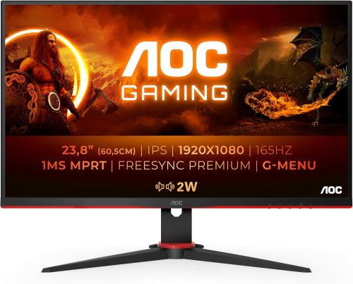 AOC Gaming 24G2SPAE – Monitor FHD da 24 pollici, 165 Hz, 1 ms MPRT, FreeSync, G-Sync Compatible, altoparlante (1920 x 1080, VGA, HDMI, DisplayPort) Nero/Rosso