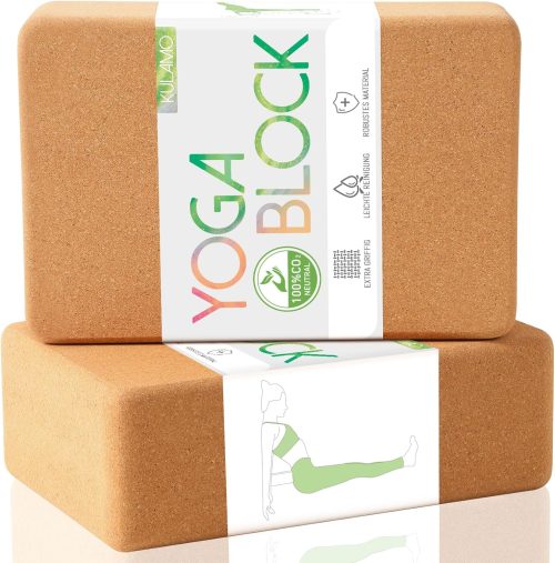 Set di blocchi yoga di 2 sughero naturale – per Principianti Meditazione e Pilates Accessori per Il Fitness Yoga Accessori – Sturdy Yoga Prop – 22.5 x 15 x 7cm