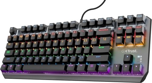 Trust Gaming GXT 834 Callaz Tastiera Meccanica TKL Compatta, Layout Italiano QWERTY, Switch Meccanici Outemu, Illuminazione Onda Arcobaleno, USB Tastiera Gaming per PC, Laptop, Portatile – Nero