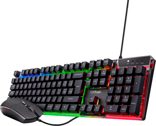 Trust Gaming GXT 838 Azor Mouse e Tastiera Gaming, Layout Italiano QWERTY, USB, Anti-ghosting, Tastiera Retroilluminata LED RGB, Mouse Gaming 800-3000 DPI – Nero