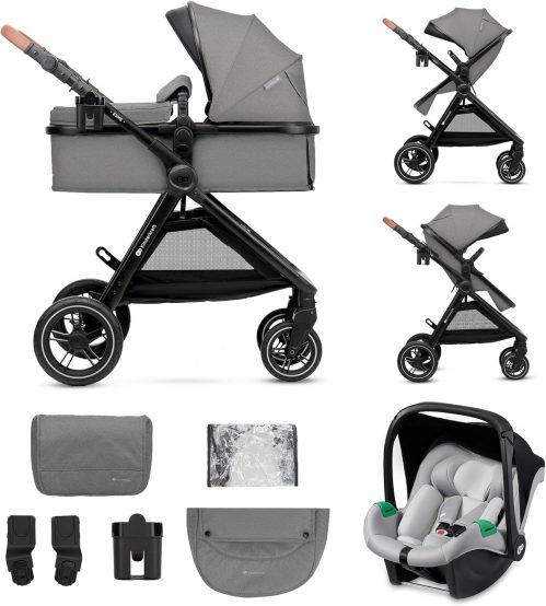 Kinderkraft ESME Trio passeggino neonati 3 in 1 fino 26 kg, con Ovetto I-SIZE 40-75 cm, Carrozzina reversibile fronte mamma e strada, Pieghevole, Grigio