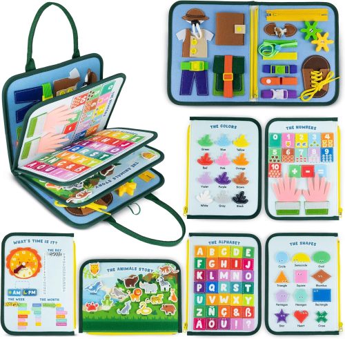 BONNYCO Montessori Busy Board Feltro Valigetta Giochi Montessori Didattici, Pannello Sensoriale Bambini Board | Giochi Bambini 1 2 3 4 5 6 Anni, Regalo Bambino Bambina Bimbo Book Compleanno Natale